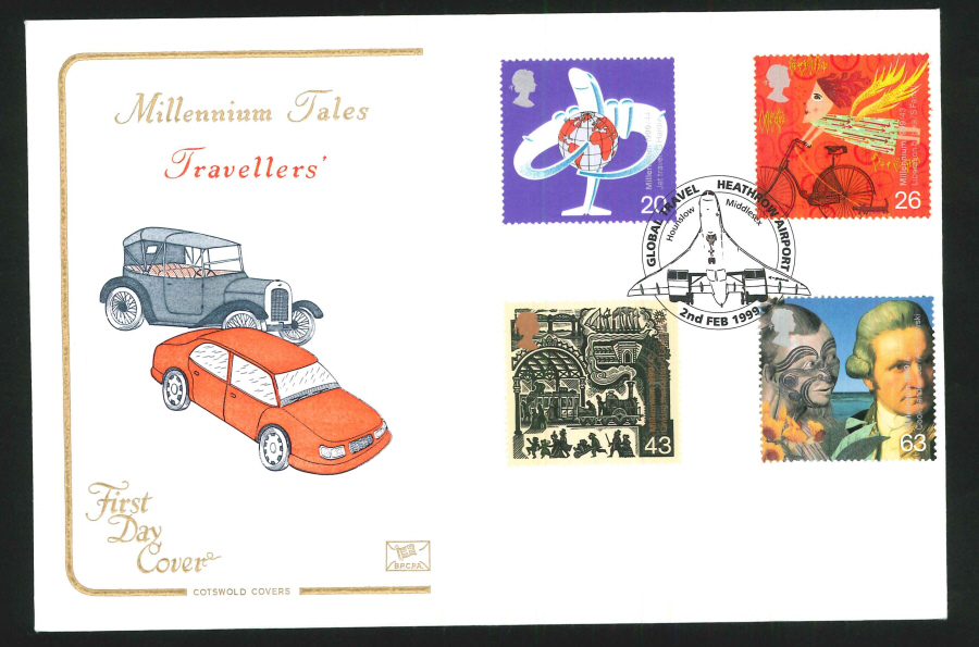 1999 Millennium Tales Travellers' First Day Cover - Global Travel, Heathrow Postmark