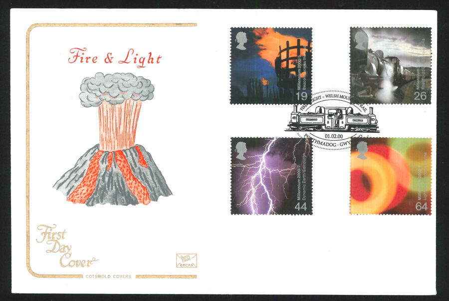 2000 Fire & Light First Day Cover - Welsh Mountain Railway Postmark