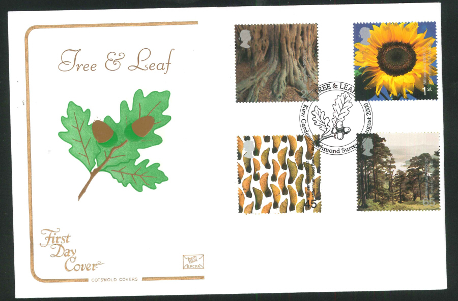 2000 Tree & Leaf First Day Cover - Kew Gardens (Oak Leaf) Postmark - Click Image to Close
