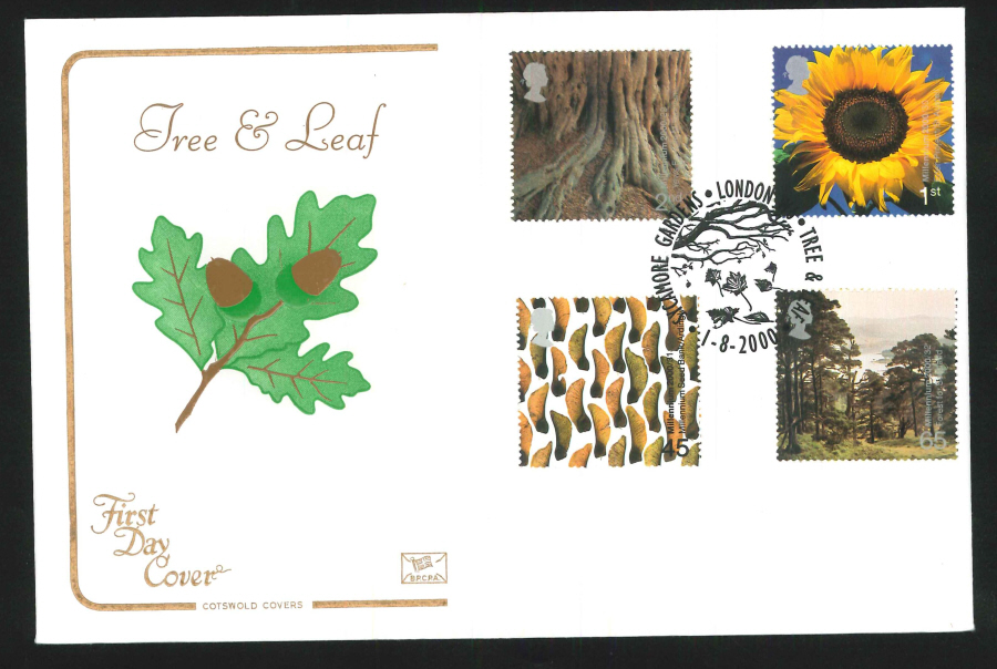 2000 Tree & Leaf First Day Cover -Sycamore Gardens Postmark