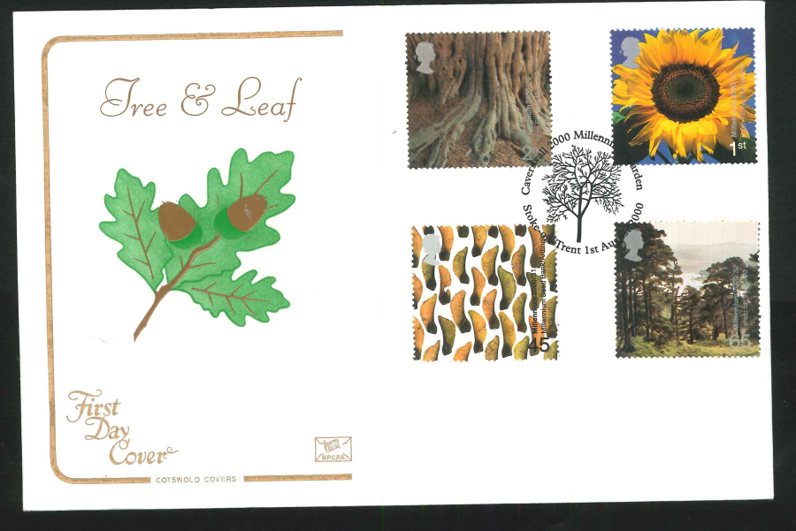 2000 Tree & Leaf First Day Cover - Caverswall Garden, Stoke Postmark