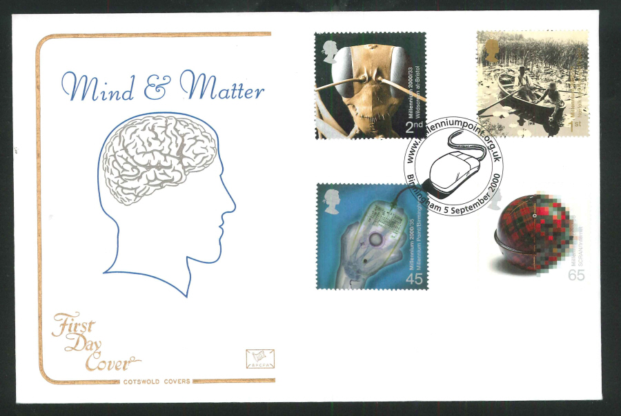 2000 Mind & Matter First Day Cover - www.millenniumpoint.org.uk Postmark