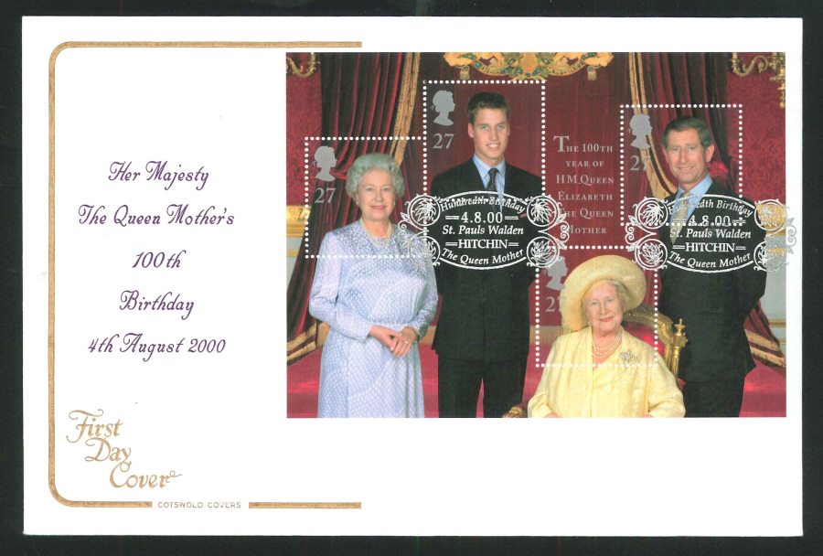 2000 Queen Mother 100th Birthday First Day Cover - Hitchin Postmark - Click Image to Close