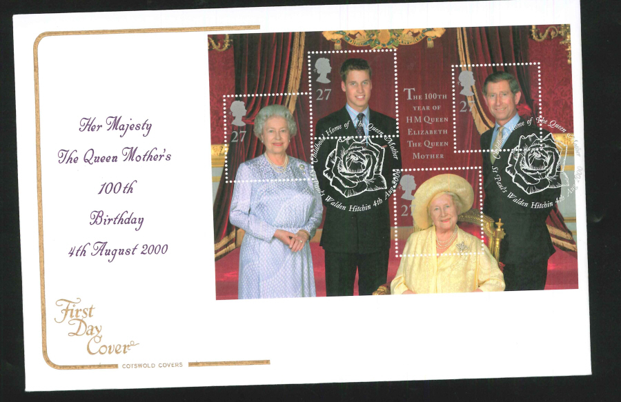 2000 Queen Mother 100th Birthday First Day Cover - St. Paul's Walden Postmark - Click Image to Close
