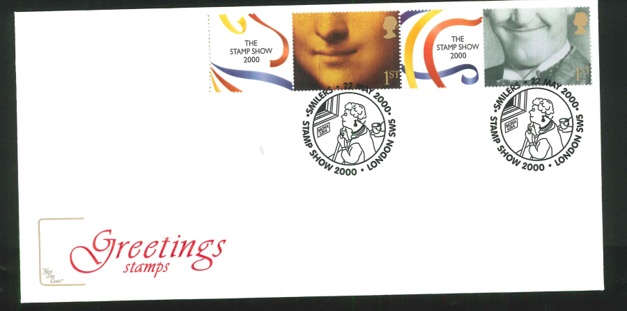 2000 'Smilers' Stamps, The Stamp Show, First Day Cover, Set of 5 - Stamp Show 2000 Postmark - Click Image to Close