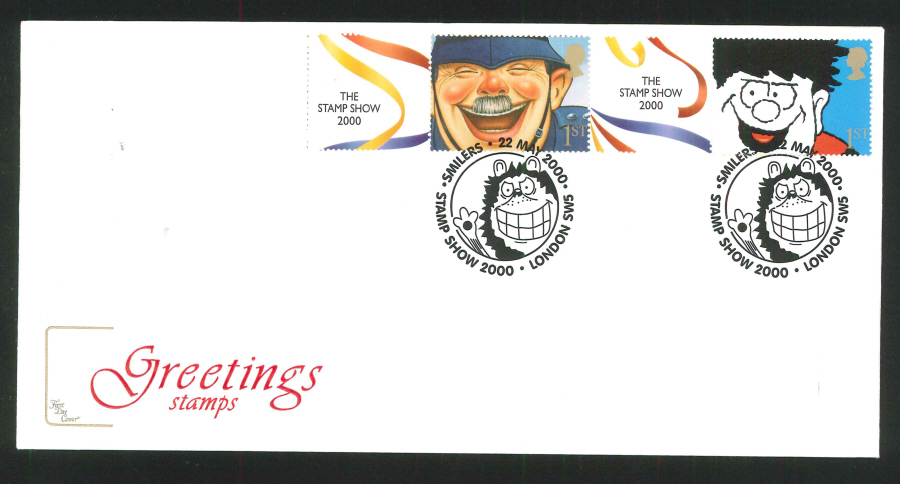 2000 'Smilers' Stamps, The Stamp Show, First Day Cover, Set of 5 - Stamp Show 2000 Postmark - Click Image to Close