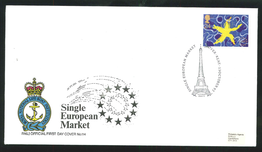 1992 Single European Market First Day Cover- Dover Postmark