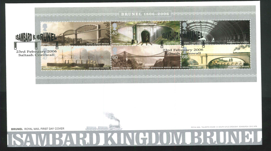 2006 Brunel First Day Cover Mini Sheet - Saltash, Cornwall Postmark - Click Image to Close