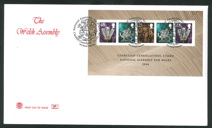 2006 Welsh Assembley First Day Cover Mini Sheet - Cardiff/Caerdydd Postmark