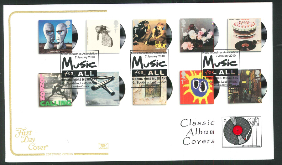 2010 Classic Album Covers First Day Cover, Music for All/ Gt. Bookham, Leatherhead Postmark - Click Image to Close