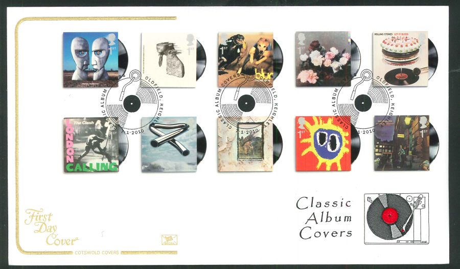 2010 Classic Album Covers First Day Cover, Oldfield Postmark - Click Image to Close