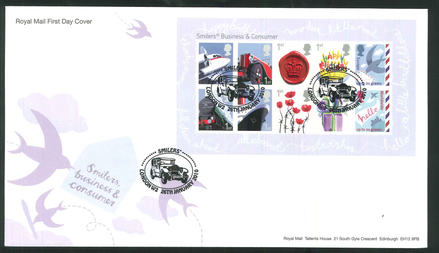 2010 Business and Consumer Smilers First Day Cover, London W2 Postmark - Click Image to Close