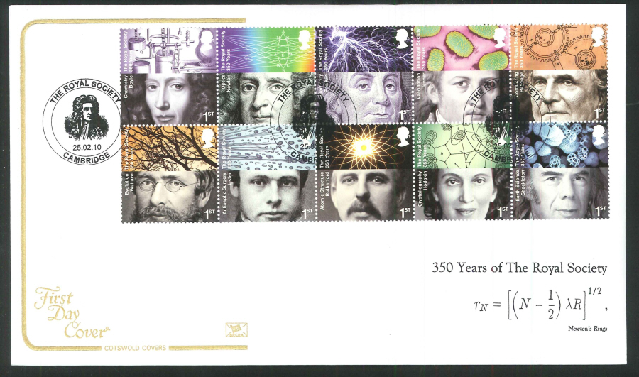 2010 The Royal Society First Day Cover, Cambridge Postmark
