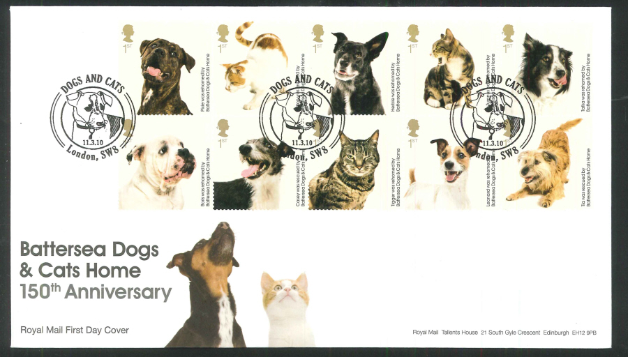 2010 Battersea Dogs & Cats First Day Cover, London SW8 Postmark