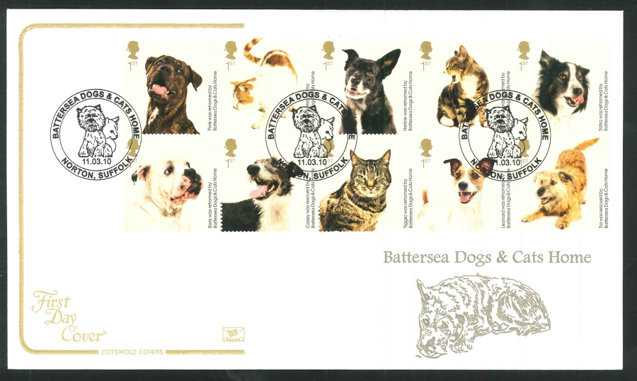 2010 Battersea Dogs & Cats First Day Cover, Norton, Suffolk Postmark - Click Image to Close