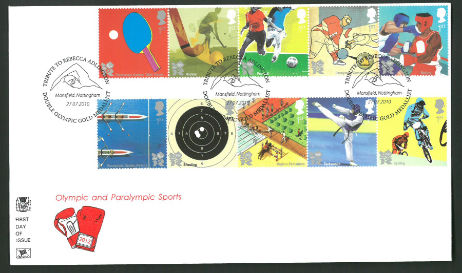 2010 Stuart F D C Olympics Rebbeca Adlington Mansfield Postmark - Click Image to Close