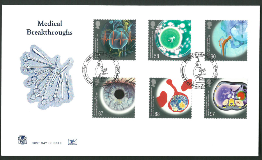 2010 Stuart F D C Medical Breakthroughs Fleming Road Birmingham Postmark - Click Image to Close