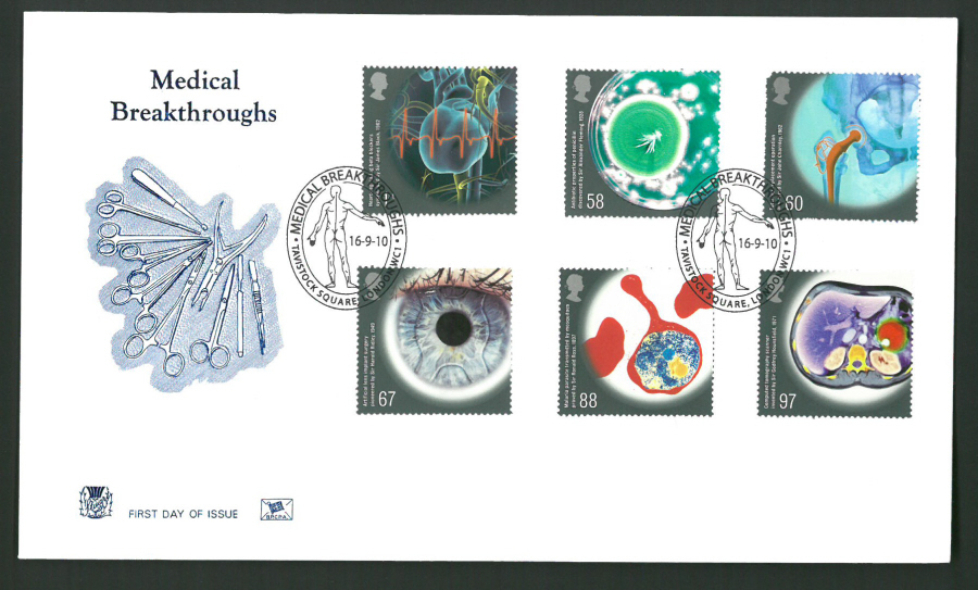 2010 Stuart F D C Medical Breakthroughs Tavistock Square London WC1 Postmark