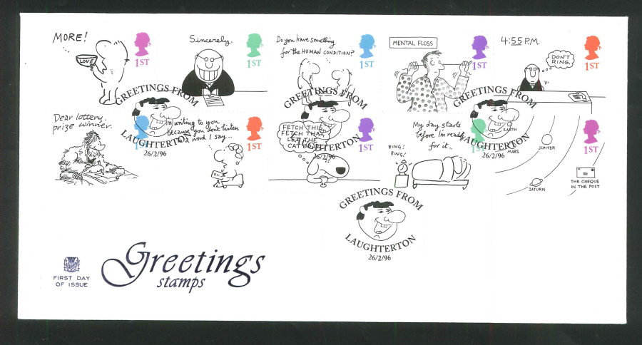 1996 Greetings First Day Cover, Laughterton Handstamp