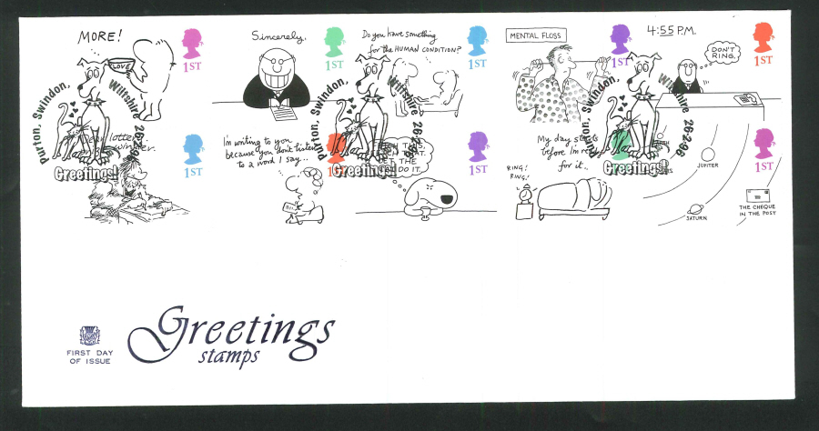 1996 Greetings First Day Cover, Purton,Swindon Handstamp