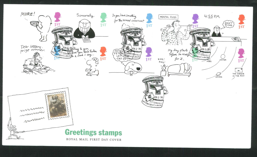1996 Greetings First Day Cover, Titterhill Haytons Bent Handstamp