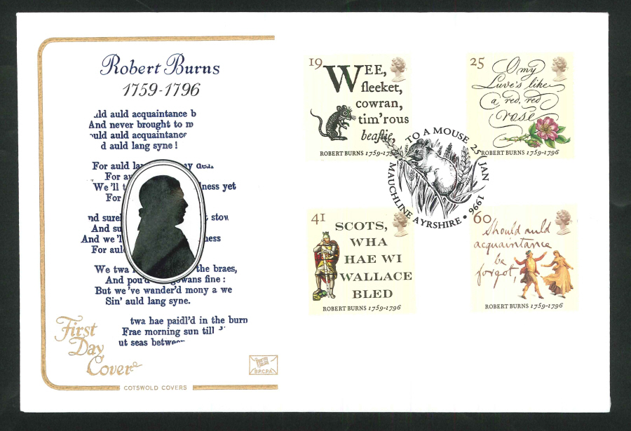 1996 Robert Burns First Day Cover, Mauchline, Ayrshire Handstamp