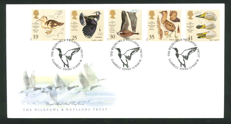 1996 The Wildfowl & Welands Trust First Day Cover, LLanelli Dyfed Handstamp