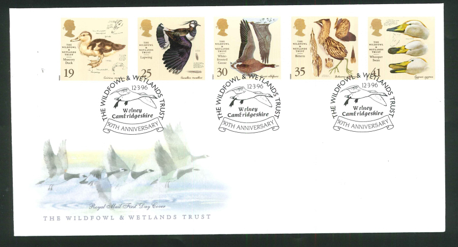 1996 The Wildfowl & Welands Trust First Day Cover, Welney Cambridgeshire Handstamp