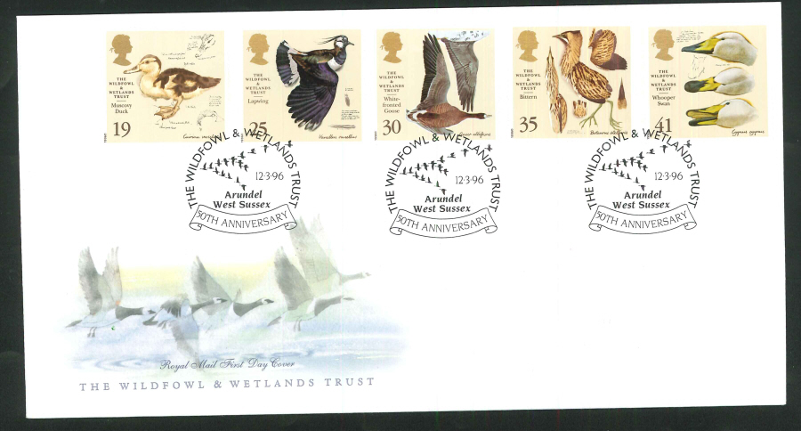 1996 The Wildfowl & Welands Trust First Day Cover, Arundel West Sussex Handstamp