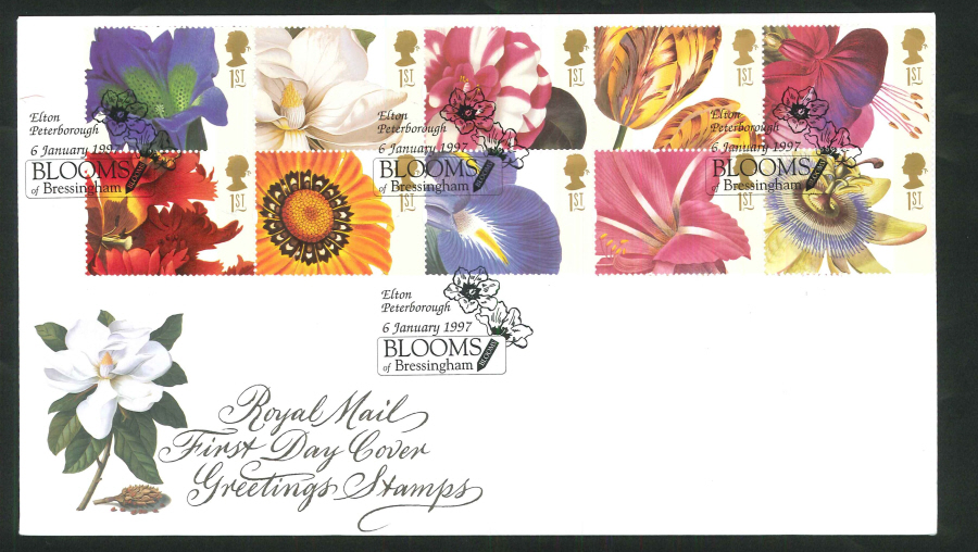 1997 Greetings Royal Mail FDC Blooms of Bressingham Elton PM