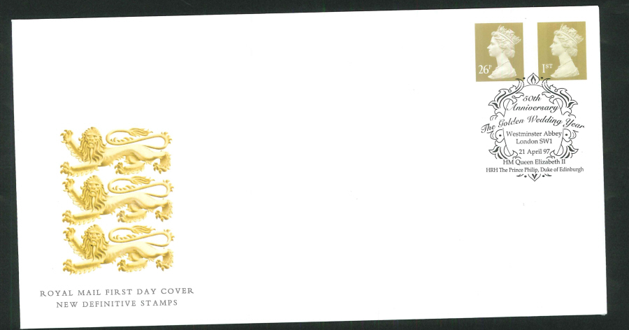 1997 Gold Definitive FDC Westminster Abbey Handstamp