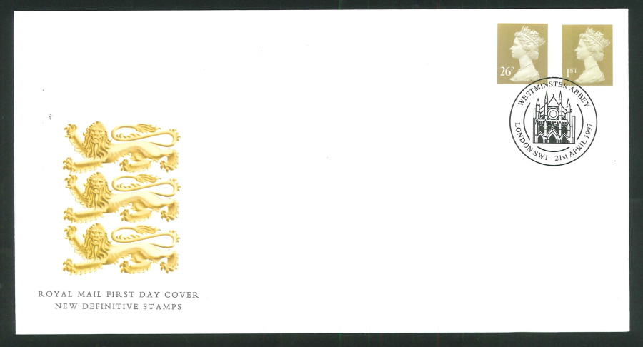 1997 Gold Definitive FDC Westminster Abbey Diff Handstamp