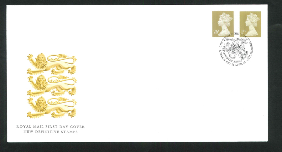 1997 Gold Definitive FDC Westminster Abbey Diff Handstamp - Click Image to Close