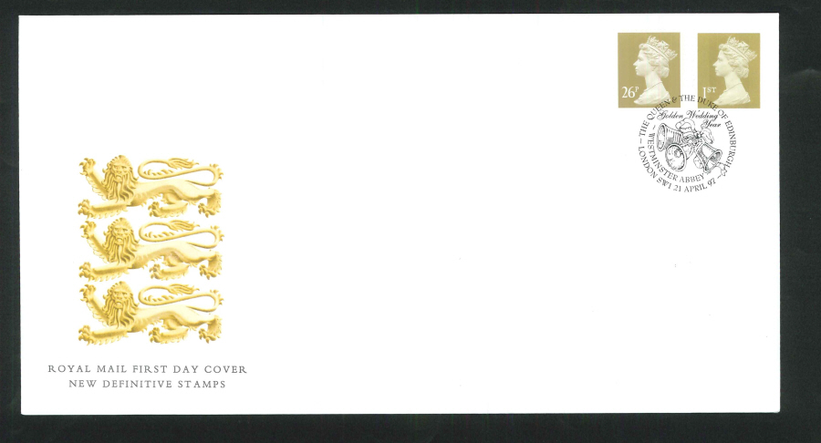 1997 Gold Definitive FDC Westminster Abbey Diff Handstamp