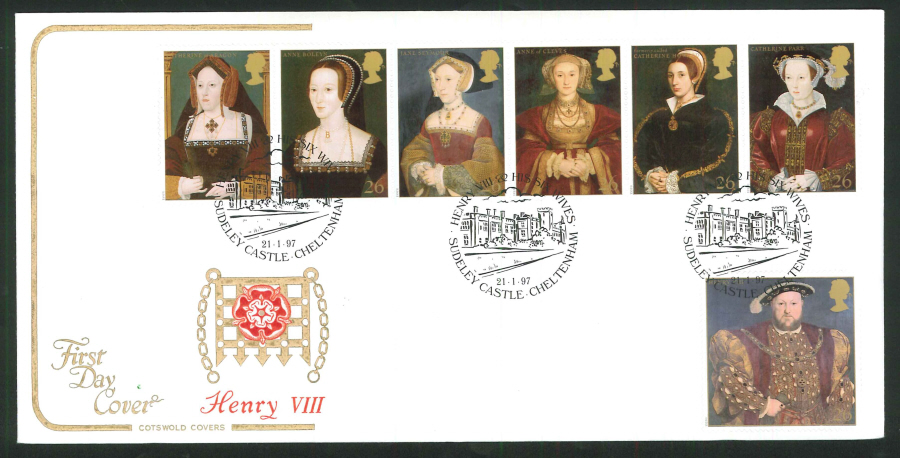 1997 Tudor FDC Sudeley Castle Cheltenham Handstamp - Click Image to Close