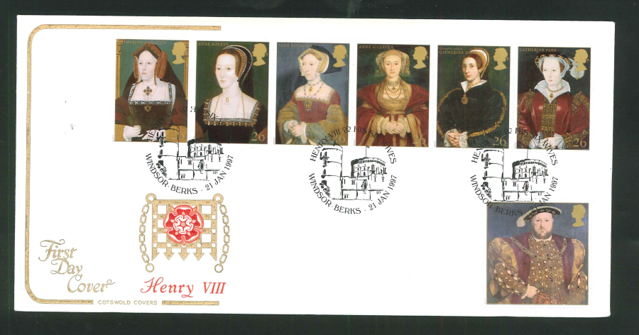 1997 Tudor FDC Henry VIII & Wives Windsor Berks Handstamp