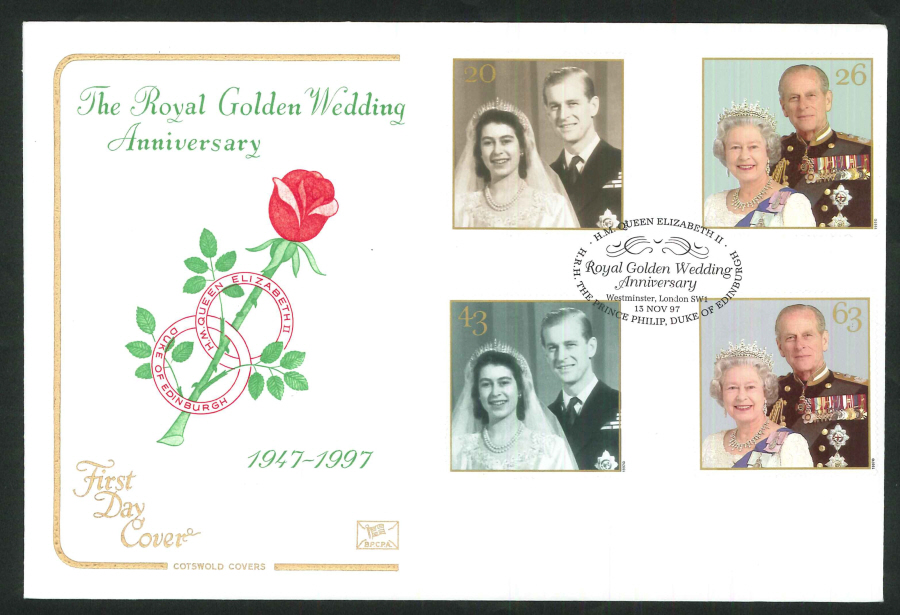 1997 Golden Wedding FDC Westminster Abbey SW1 Handstamp