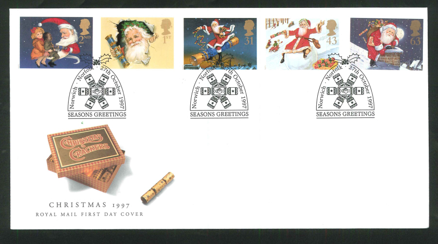 1997 Christmas FDC Nowich Seasons Greetings Handstamp - Click Image to Close