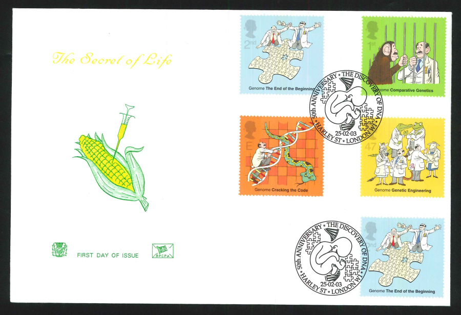 2003 DNA F D C Harley Street London Handstamp
