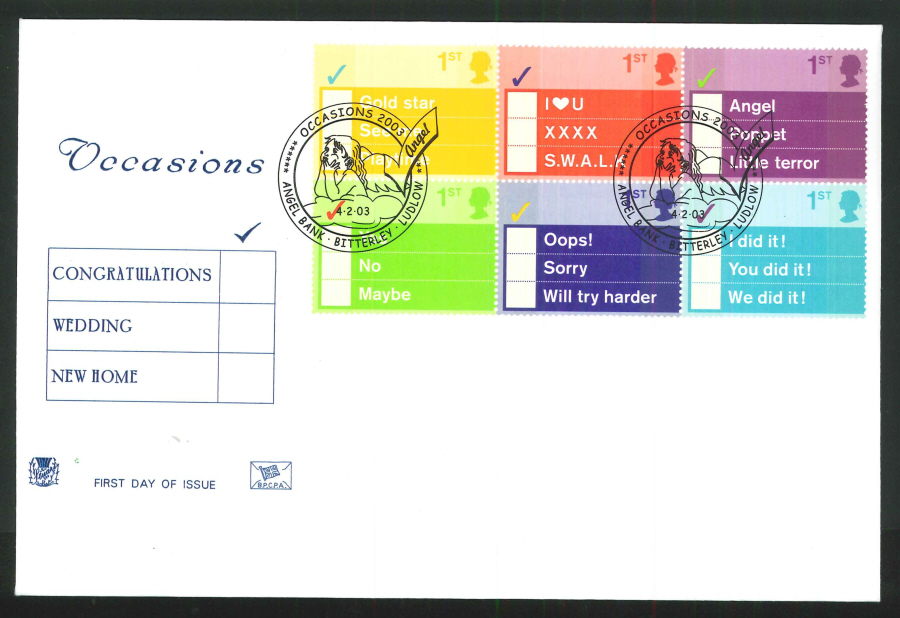 2003 Greetings Occasions F D C Angel Bank Handstamp