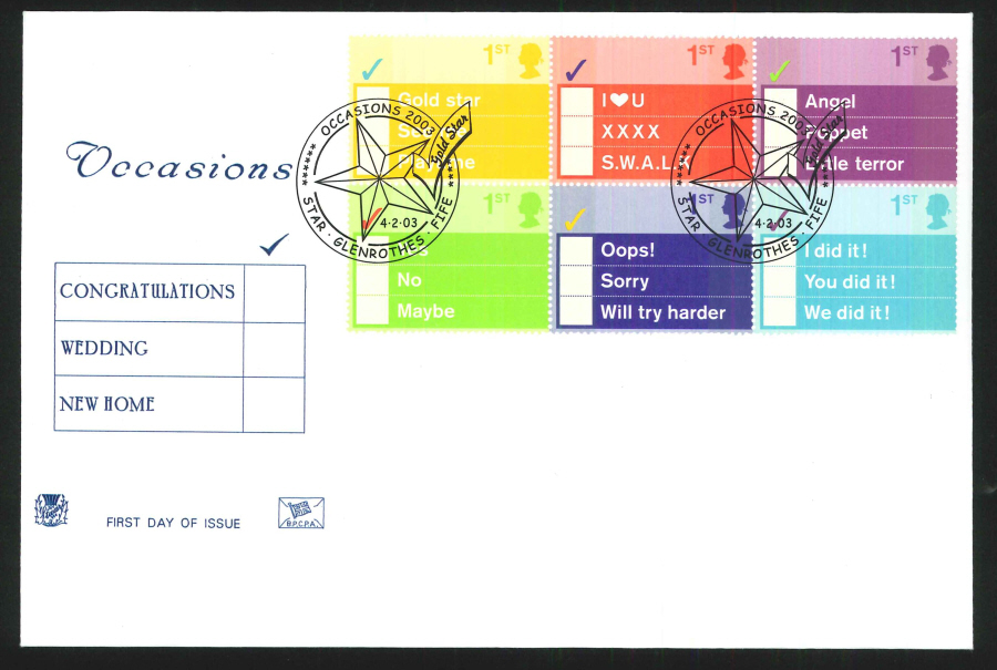 2003 Greetings Occasions F D C Star Handstamp - Click Image to Close