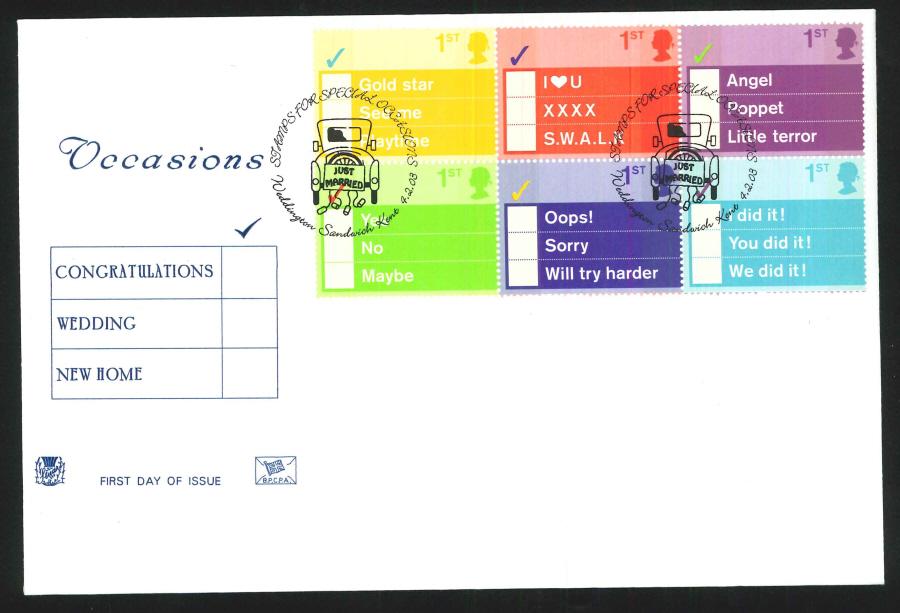 2003 Greetings Occasions F D C Weddington Handstamp