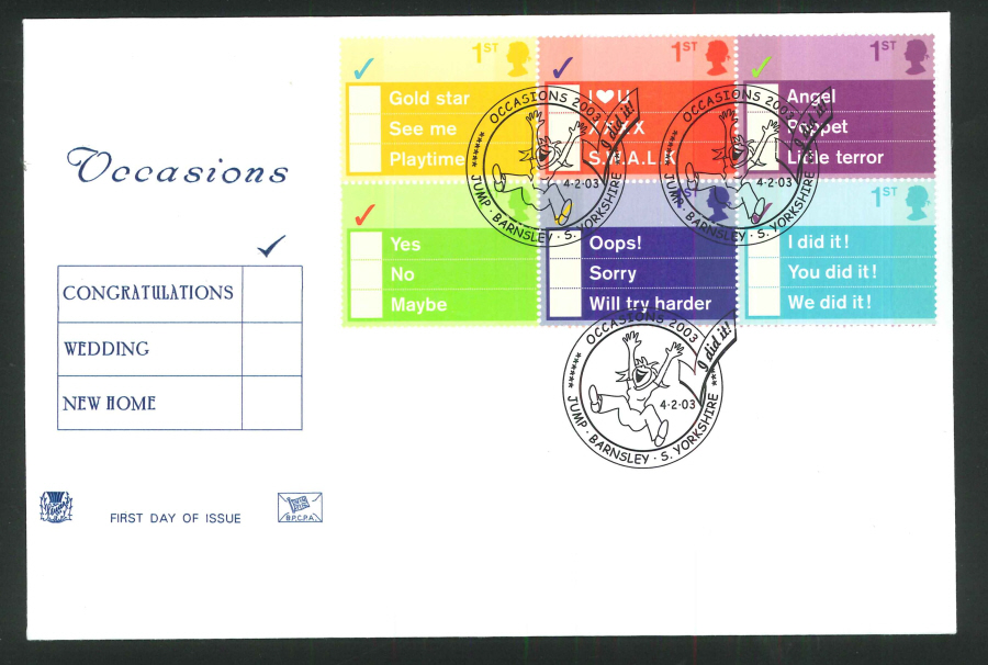 1997 Greetings FDC Jump Barnsley Handstamp - Click Image to Close