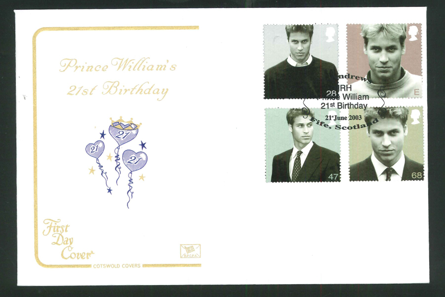 2003 Prince William F D C St Andrews, Fife Handstamp