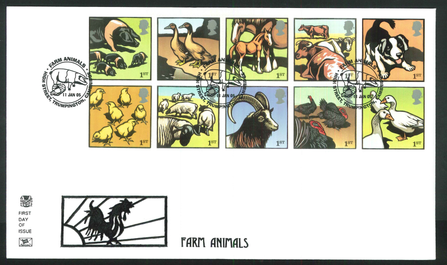 2005 Farmyard Animals FDC Trumpington Cambs Handstamp