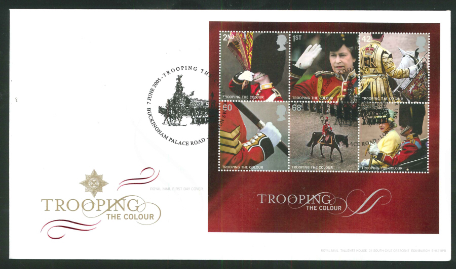 2005 Trooping of Colour M/S FDC Buckingham Pal Rd Handstamp - Click Image to Close