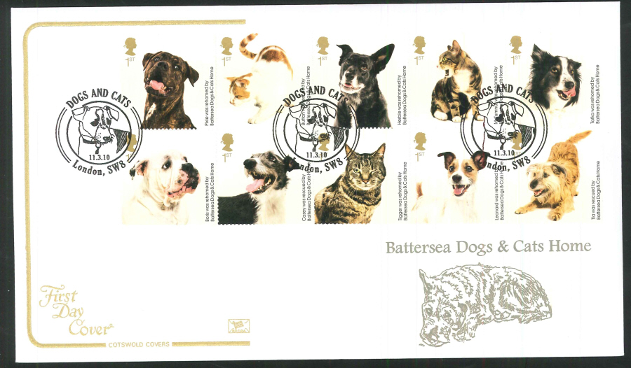 2010 Battersea Dogs & Cats First Day Cover, London SW8 Postmark