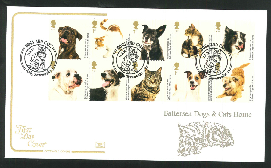 2010 Battersea Dogs & Cats First Day Cover, Ash, Sevenoaks Postmark - Click Image to Close