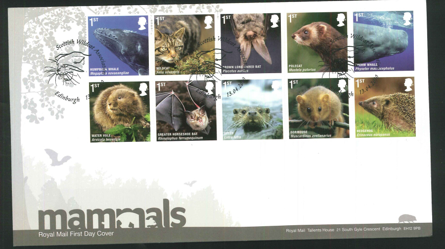2010 Mammals First Day Cover, Scottish Wildlife Association/ Edinburgh Postmark - Click Image to Close