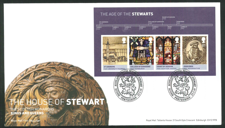 2010 FDC House of Stewart M/S Scone Handstamp